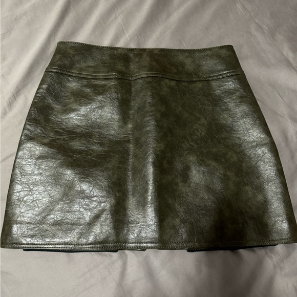 Asos Design - Khaki Leather Mini Skirt, Size 2 - Picture 3 of 3
